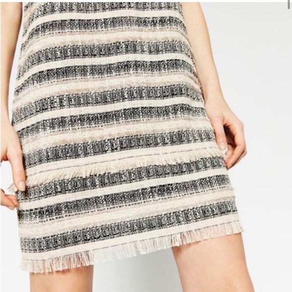 Zara Tweed Fringe Shift Dress. - Picture 4 of 9